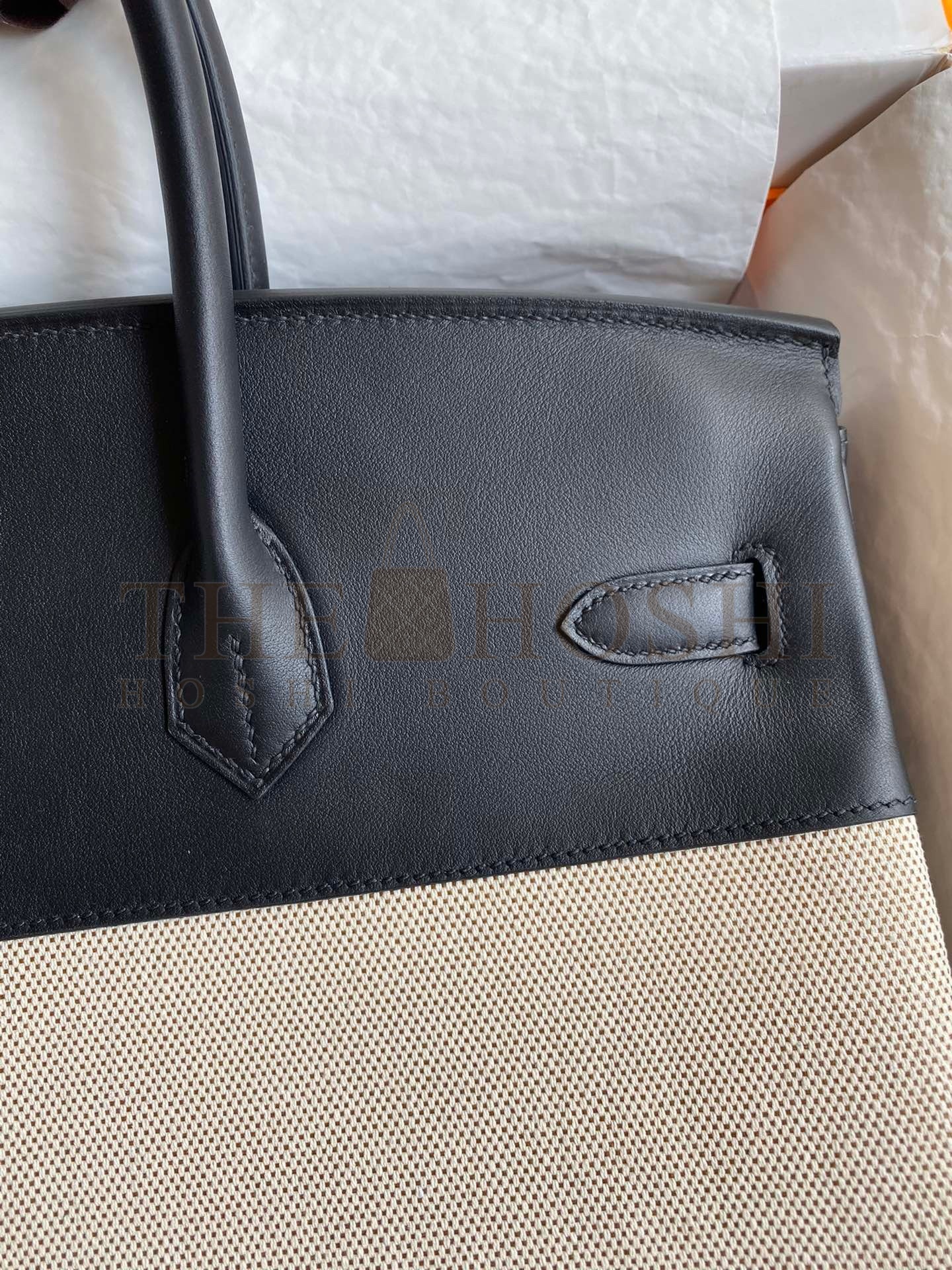 H**me5 Birkin 35 Handmade Bag In Toile & Black Swift Leather Master Quality