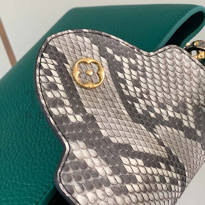 L0vis Vvtt0n LV Women Capucines BB Handbag Green Taurillon Python Skin Leather Master Quality