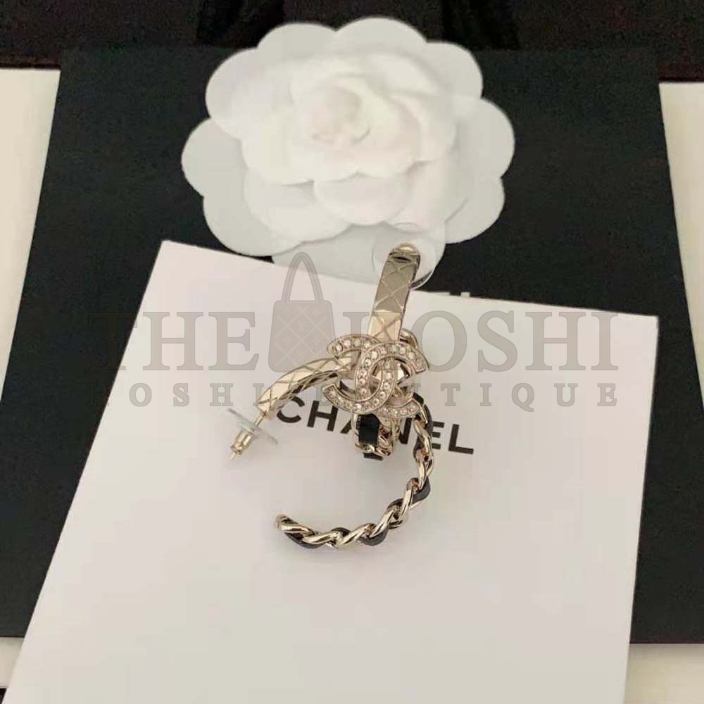 Ch**el Women Hoop Earrings in Metal Calfskin and Strass Master Quality