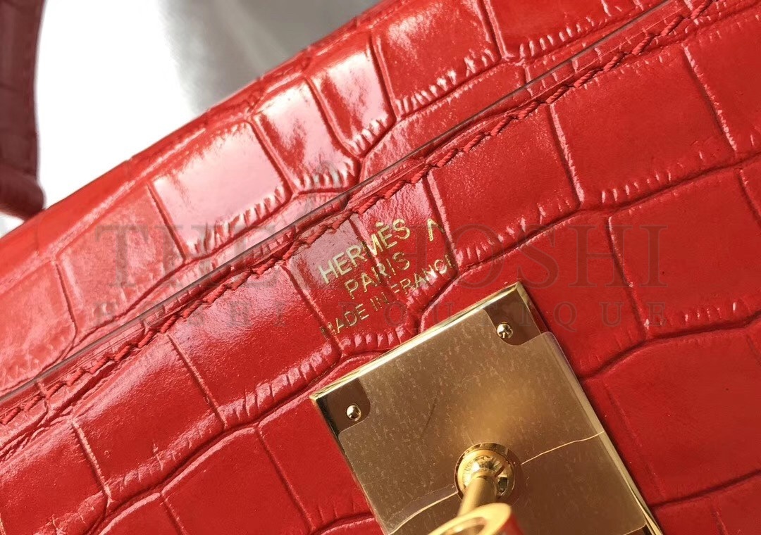 H**me5 Kelly 28cm Bag In Red Embossed Crocodile GHW Master Quality