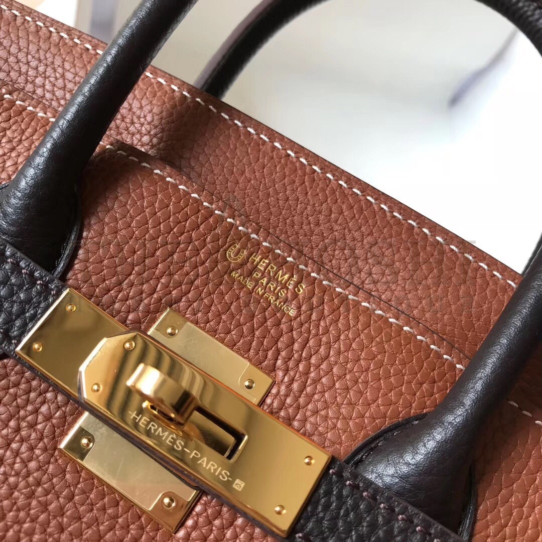 H**me5 Bi-Color Birkin 25cm Bag In Brown/Black Clemence Leather Master Quality