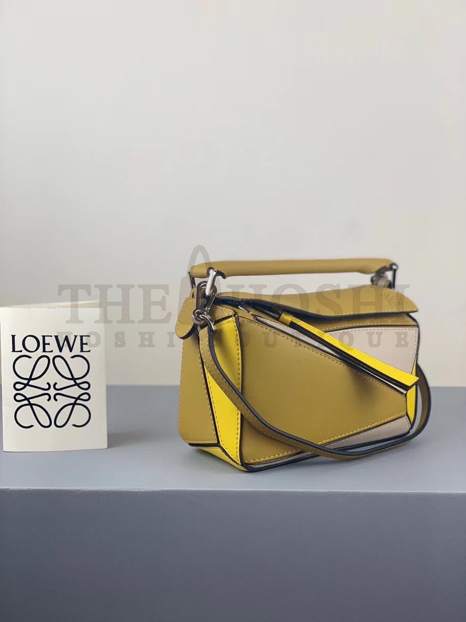 L0ew* Puzzle Mini Bag In Ochre/White/Yellow Calfskin Master Quality