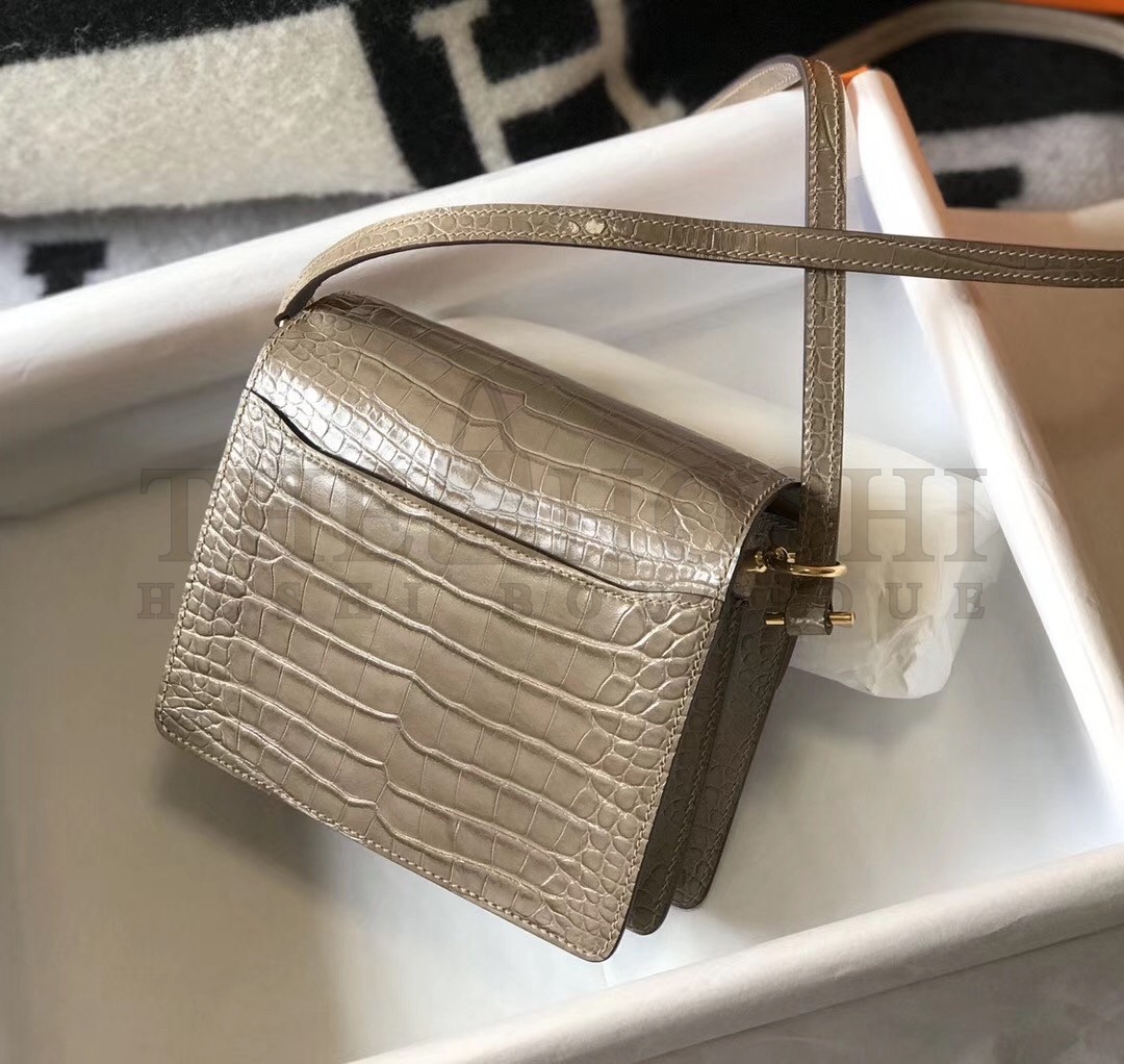 H**me5 Roulis Mini Bag In Taupe Embossed Crocodile Calfskin Master Quality