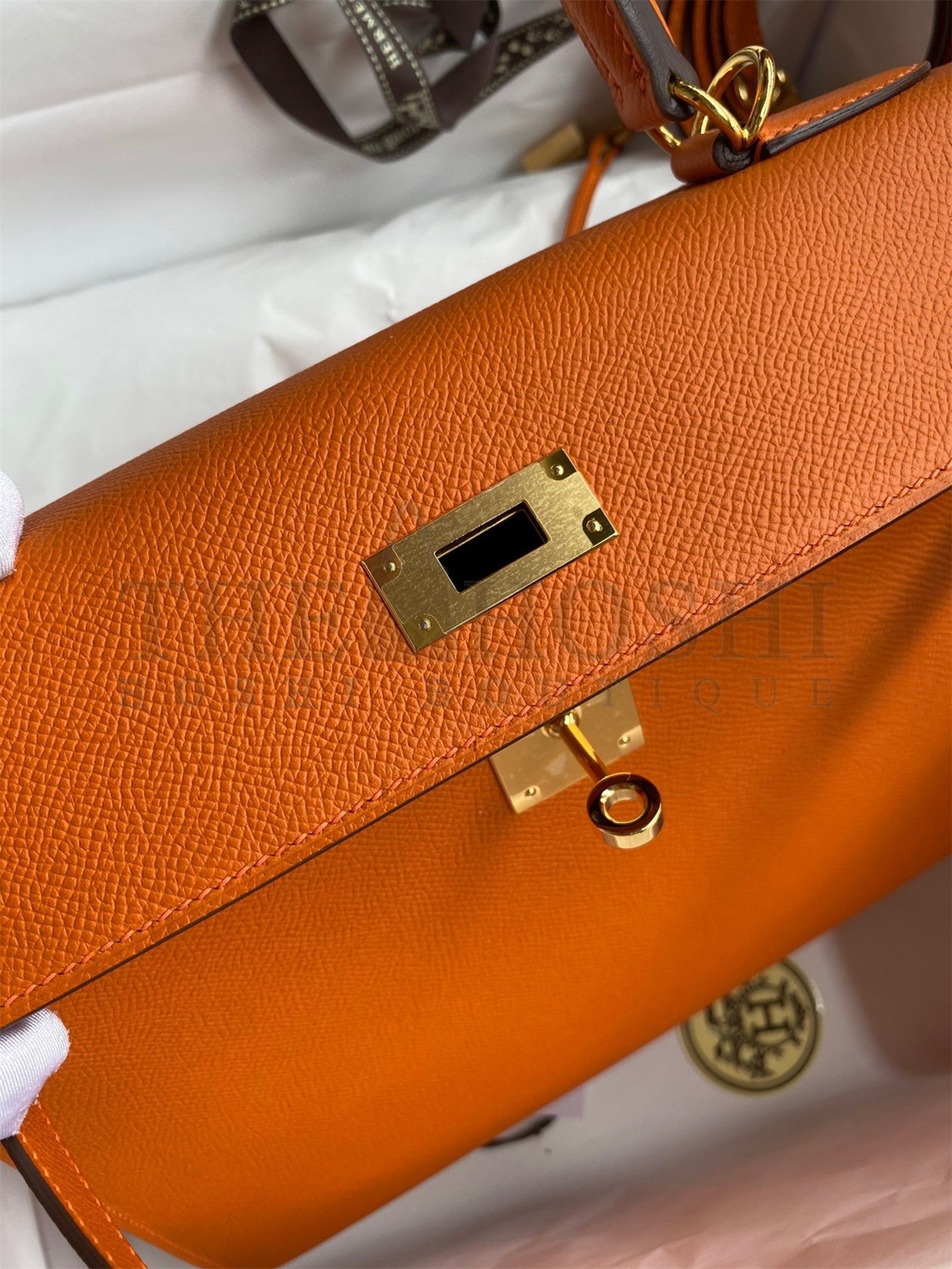 H**me5 Kelly Sellier 28 Handmade Bag In Orange Epsom Calfskin Master Quality
