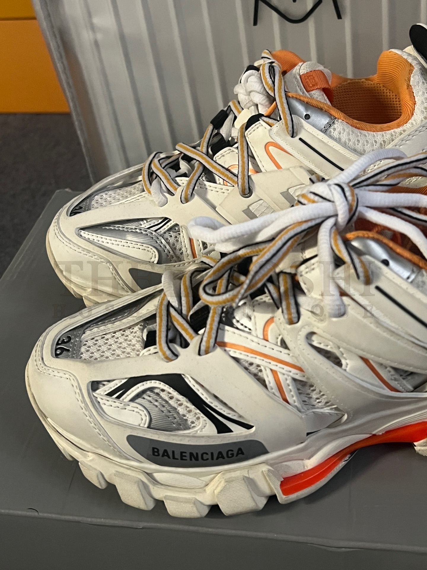 Ba1en*iaga Track 1.0 Sneakers – White Orange, Chunky Dad Shoes for Men and Women Master Quality