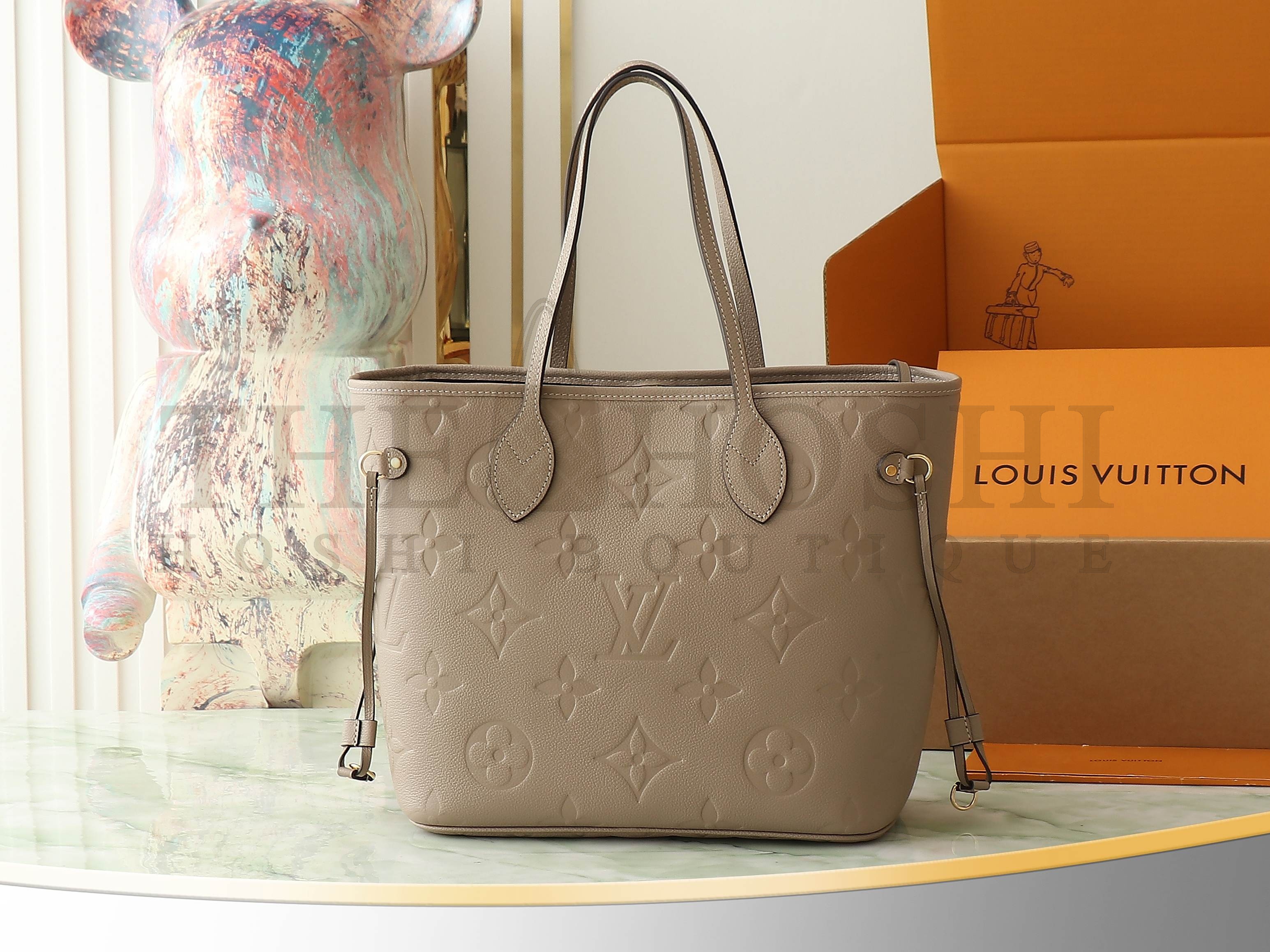 L0vis Vvtt0n LV Women Neverfull MM Tote Tourterelle Gray Embossed Cowhide Leather Master Quality