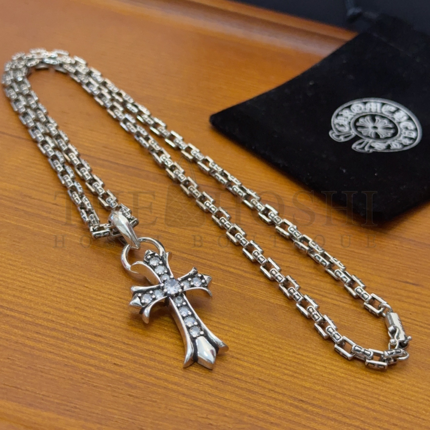 Ch*0me He**ts D1am0nd Studded Cross Silver Necklace Master Quality