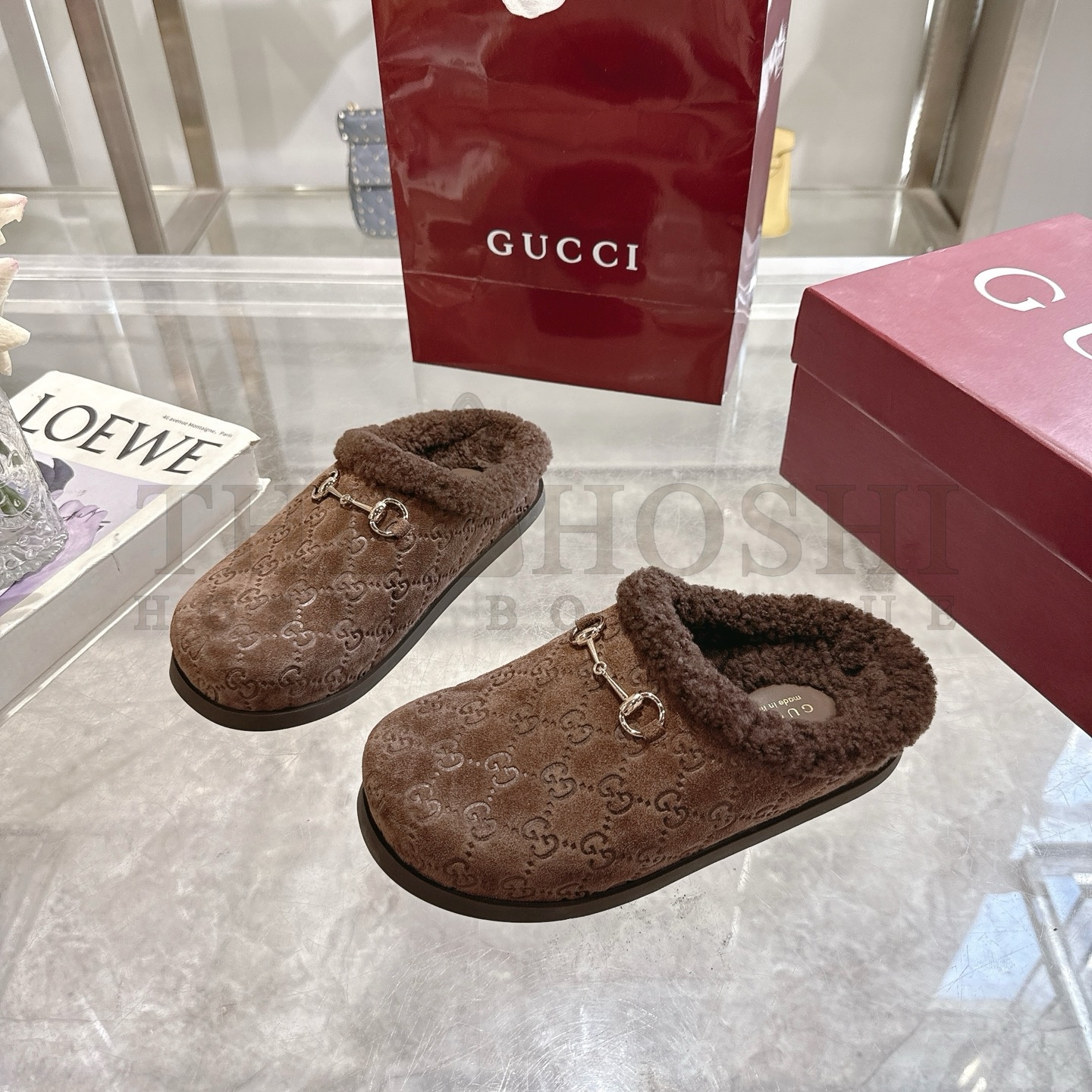 Gvc*1 Drak Brown Leather Horsebit-Detailed Shearling-Lined Mules Sandals Sizes 36-42 Master Quality