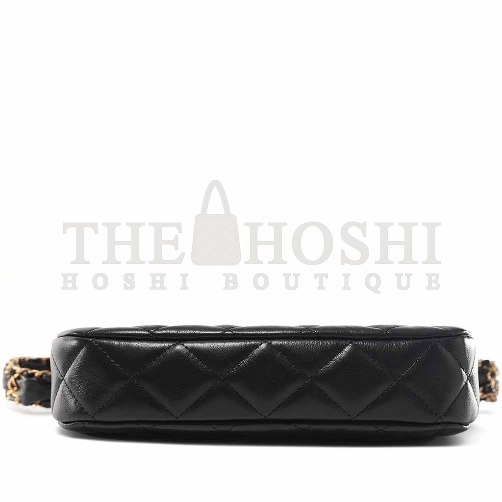 Ch**el BLACK QUILTED LAMBSKIN HOBO BAG BRUSHED GOLD HARDWARE (20.5*12*4.5cm) Master Quality