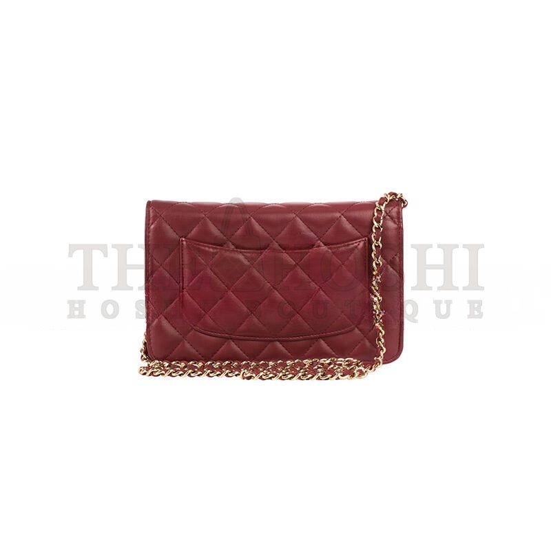 Ch**el DARK RED LAMBSKIN MATELASSE WALLET ON CHAIN (19*13*4cm) Master Quality
