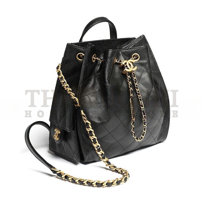 Ch**el 25 MEDIUM BACKPACK GRAINED CALFSKIN & GOLD-TONE METAL BLACK AS5600 (23*23*14cm) Master Quality