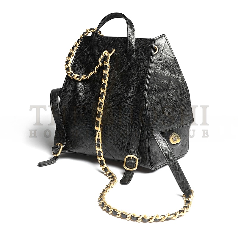 Ch**el 25 MEDIUM BACKPACK GRAINED CALFSKIN & GOLD-TONE METAL BLACK AS5600 (23*23*14cm) Master Quality