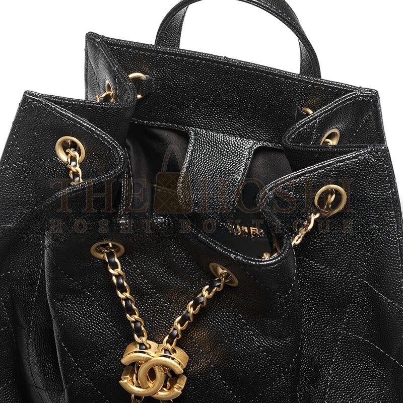 Ch**el 25 MEDIUM BACKPACK GRAINED CALFSKIN & GOLD-TONE METAL BLACK AS5600 (23*23*14cm) Master Quality