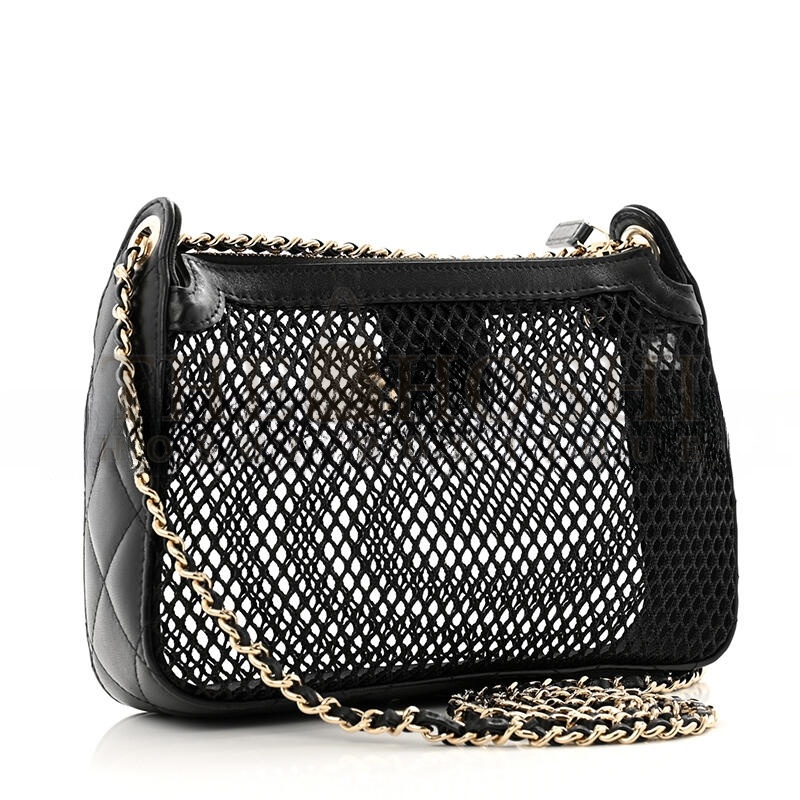 Ch**el MESH SHINY LAMBSKIN CLUTCH WITH CHAIN BLACK 1667264 (21*15*5cm) Master Quality