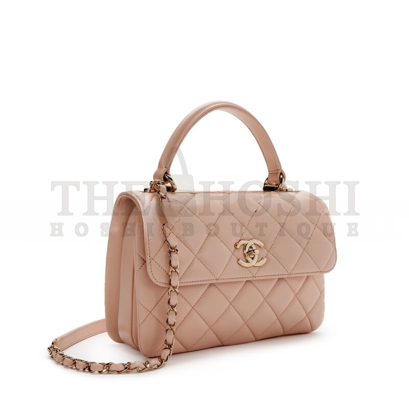 Ch**el QUILTED LAMBSKIN SMALL TRENDY CC TOP HANDLE FLAP BAG GOLD HARDWARE  (25*17*9cm) Master Quality