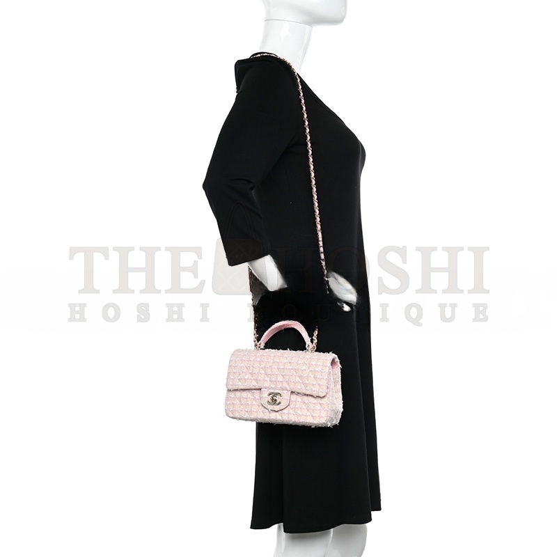 Ch**el TWEED QUILTED MINI TOP HANDLE RECTANGULAR FLAP LIGHT PINK 1386916 (20*12*6cm) Master Quality