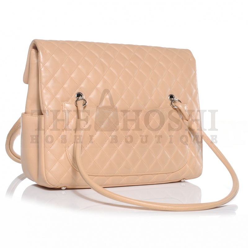Ch**el CALFSKIN QUILTED LARGE CAMBON FLAP BEIGE BLACK (33*24*11cm) Master Quality