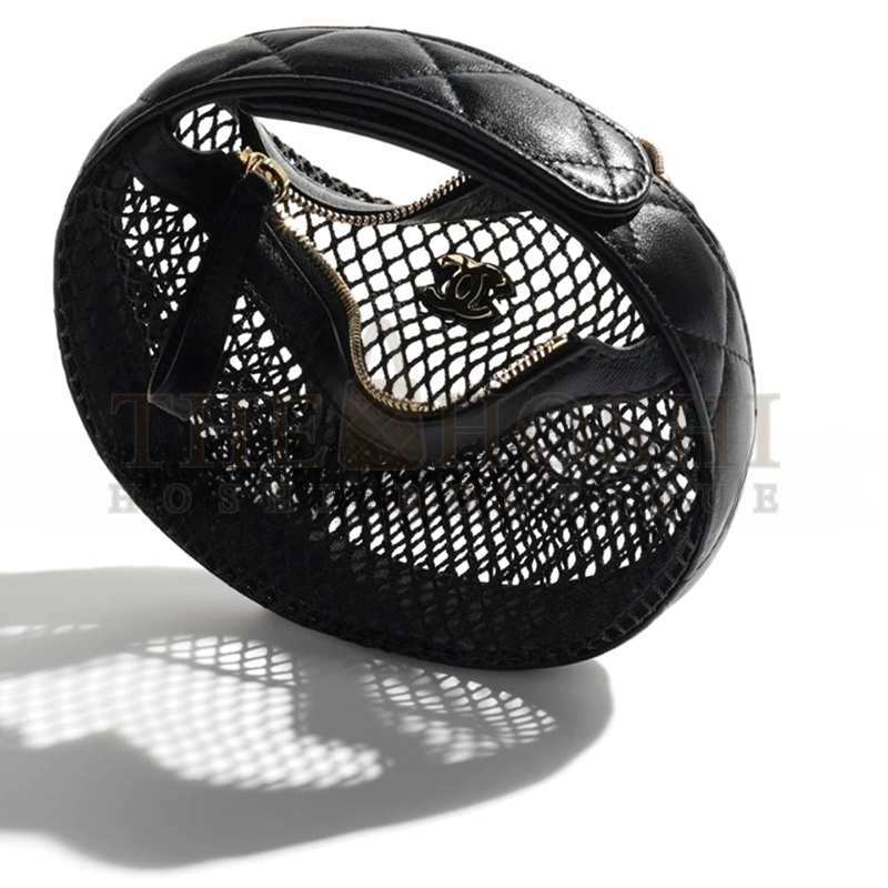 Ch**el MESH SHINY LAMBSKIN POUCH HOBO BLACK AS4063 (19*18*3cm) Master Quality