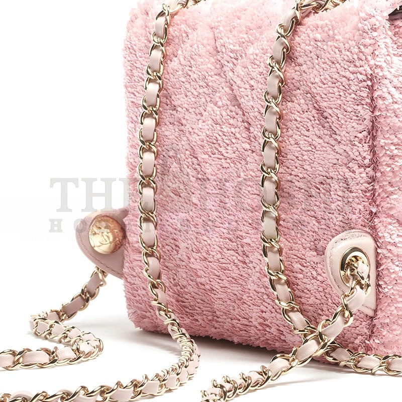 Ch**el BACKPACK QUILTED SEQUINS & GOLD-TONE METAL PINK AS5711 (21*17*7cm) Master Quality