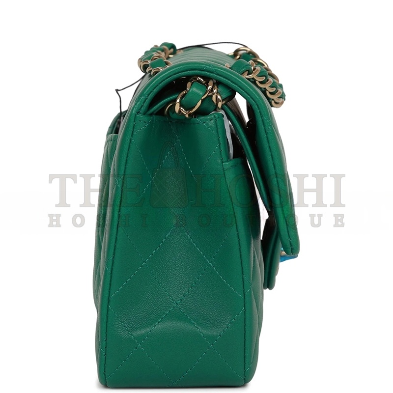 Ch**el SMALL CLASSIC DOUBLE FLAP BAG GREEN LAMBSKIN LIGHT GOLD HARDWARE 5961425 (23*13*6cm) Master Quality