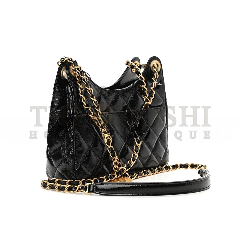 Ch**el SHINY CRUMPLED CALFSKIN QUILTED SMALL WAVY CC HOBO AS4323 (18*17*6cm) Master Quality