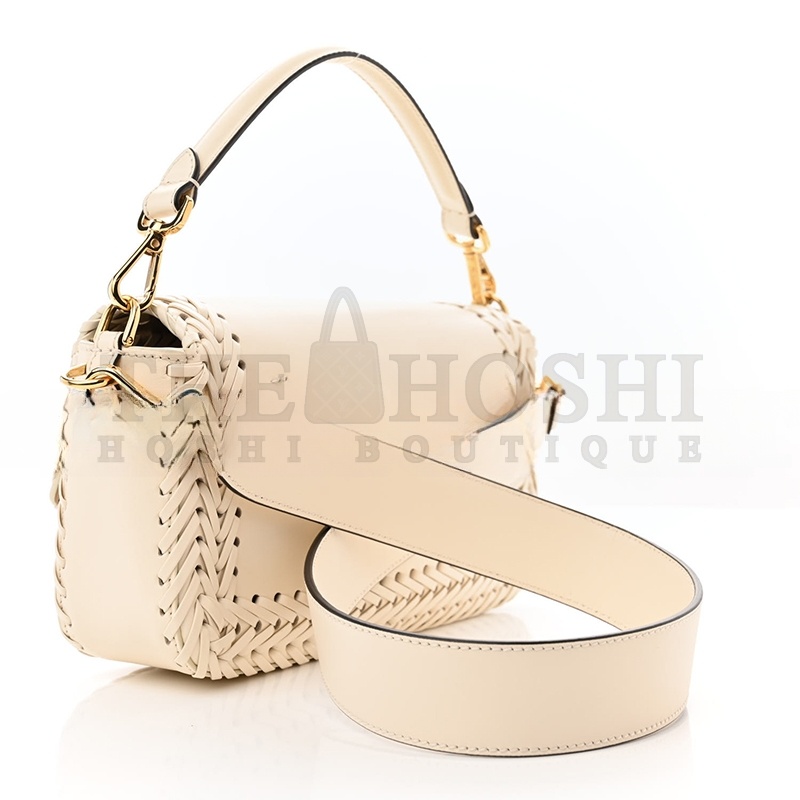 F**di VITELLO KING CEYLON WOVEN BAGUETTE WHITE ICE (29*15*7cm) Master Quality