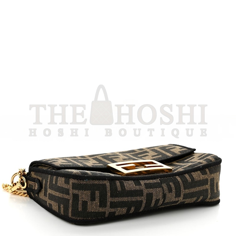 F**di FABRIC JACQUARD FF 1974 MINI BAGUETTE TOBACCO MORO BLACK (18*11*7cm) Master Quality