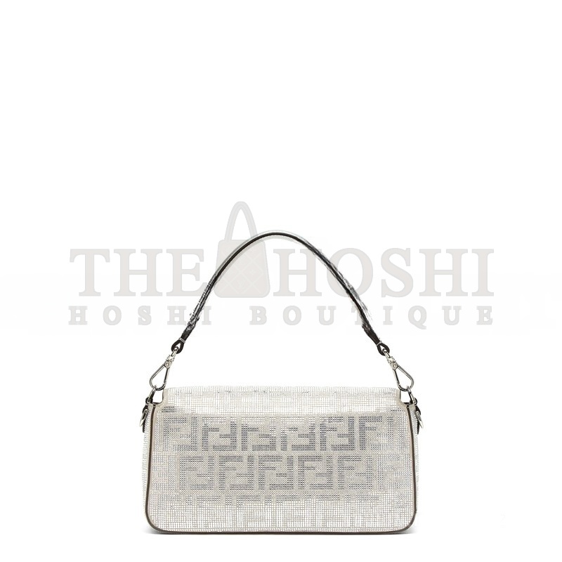 F**di CRYSTAL VITELLO LAMINATO FF MEDIUM BAGUETTE CRYSTAL ARGENTO 8BR600APKFF1JSU (27*15*6cm) Master Quality