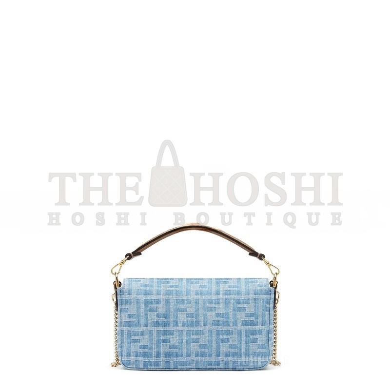 F**di BAGUETTE MINI BAG LIGHT BLUE FF DENIM HANDBAG 8BS017AS3FF1PLM (19.5*11*5cm) Master Quality