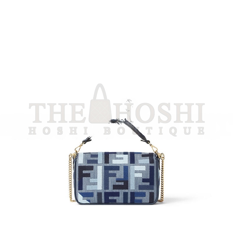 F**di BAGUETTE MINI BLUE CANVAS BAG WITH FF EMBROIDERY 8BS017AV11F1LAZ (19.5*11*5cm) Master Quality