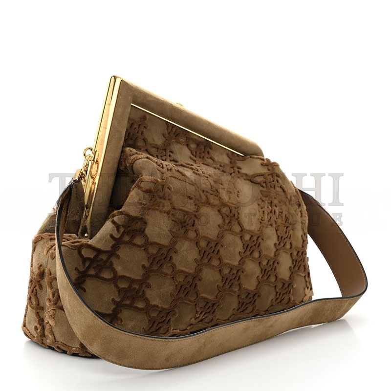 F**di CAMOSCIO KARLIGRAPHY EMBROIDERED MEDIUM FIRST CAMEL (32.5*23.5*15cm) Master Quality