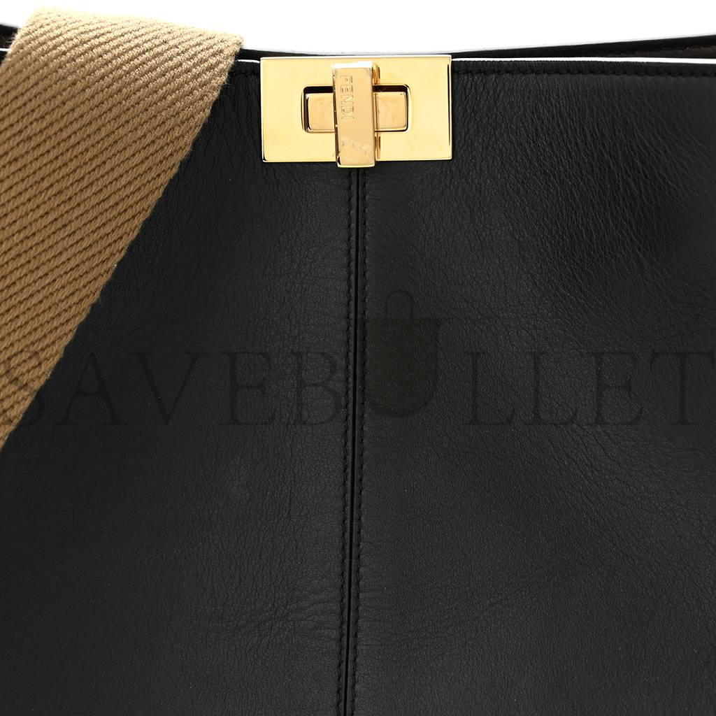 F**di VITELLO SETA GLAZED FABRIC FF 1974 MEDIUM PEEKABOO X-LITE BLACK (29*25*14cm) Master Quality