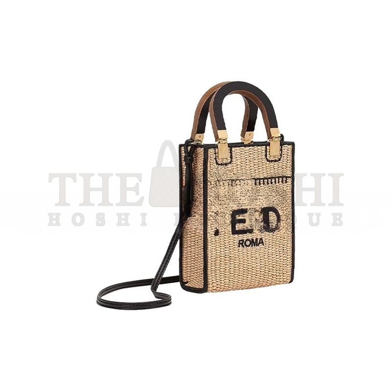 F**di SUNSHINE MINI STRAW &amp; LEATHER TOTE 8BS051AFQPF0VPJ (18*13*6cm) Master Quality
