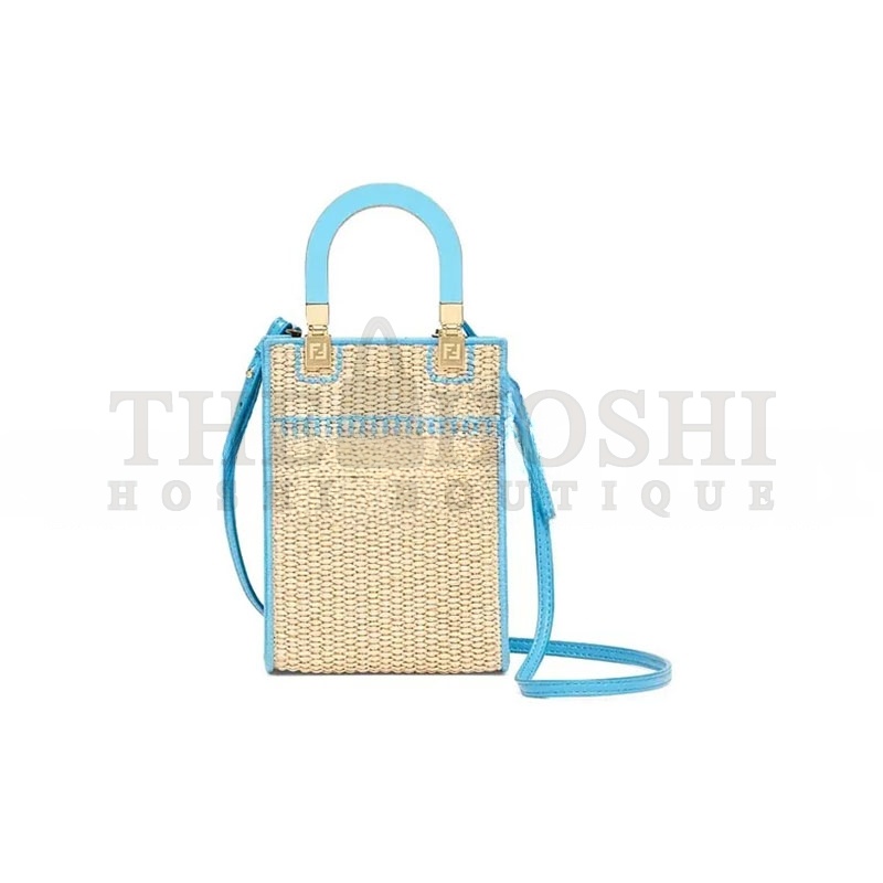 F**di SUNSHINE MINI STRAW &amp; LEATHER TOTE 8BS051AFQPF1ELX (18*13*6cm) Master Quality