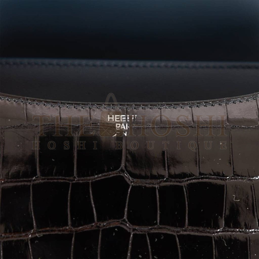 H**me5 CONSTANCE 24 TRI-COLOR BLACK, BLEU BALTIQUE AND VERT ROUSSEAU SHINY ALLIGATOR PALLADIUM HARDWARE (24cm) Master Quality