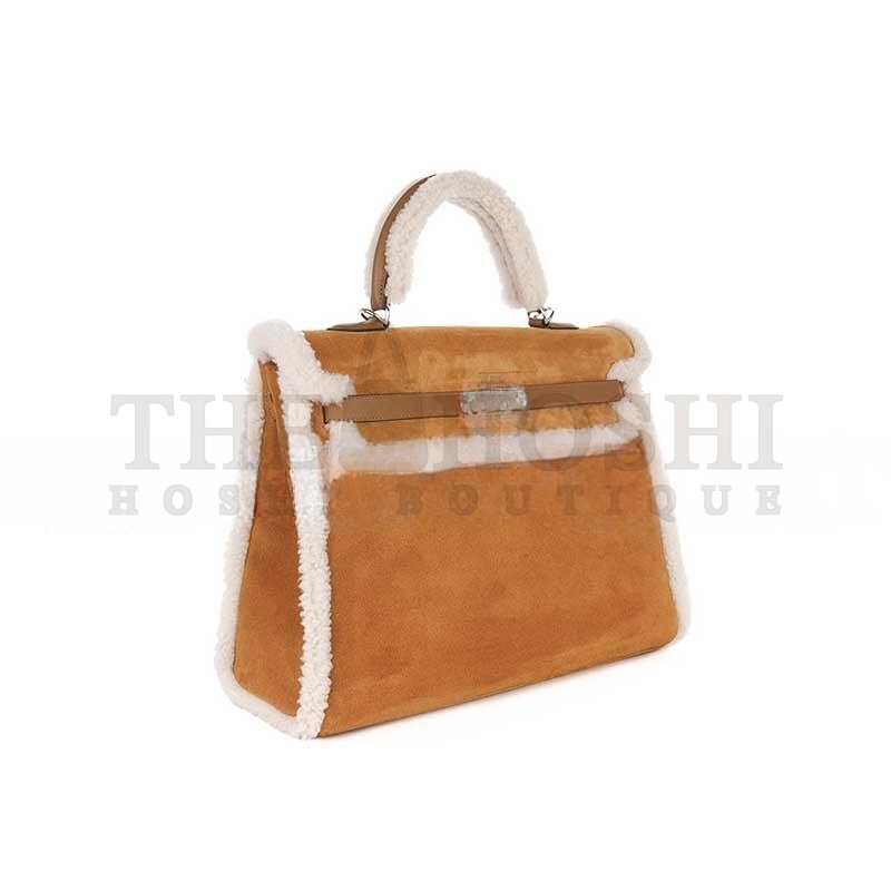 H**me5 KELLY 35 TEDDY PLUSH SWIFT CHAMOIS ALEZAN PALLADIUM HARDWARE (35*25*12cm) Master Quality