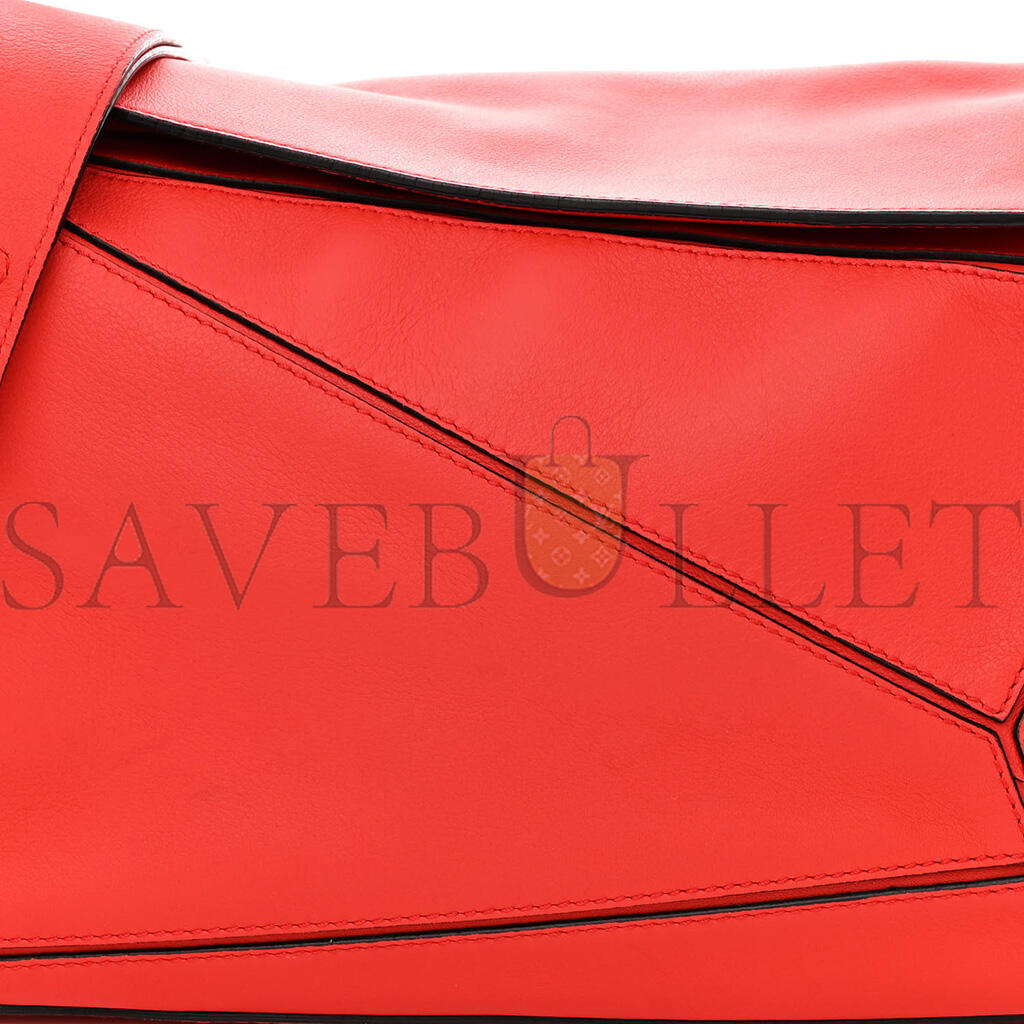 L0ew* CALFSKIN MEDIUM PUZZLE BAG SCARLET (28*18*12cm) Master Quality