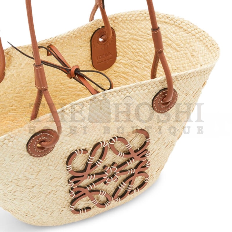 L0ew* SMALL ANAGRAM BASKET BAG IN IRACA PALM AND CALFSKIN A223P65X01-2435 (38*17*13cm) Master Quality