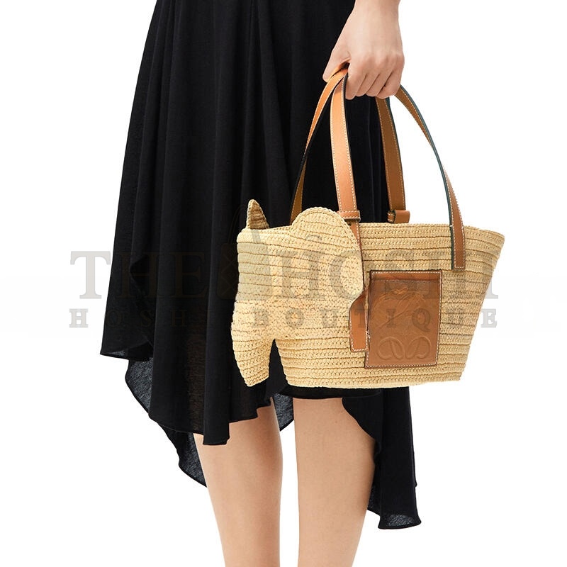 L0ew* SMALL ELEPHANT BASKET IN RAFFIA AND CALFSKIN A546T37X01 (35*17.5*17cm) Master Quality