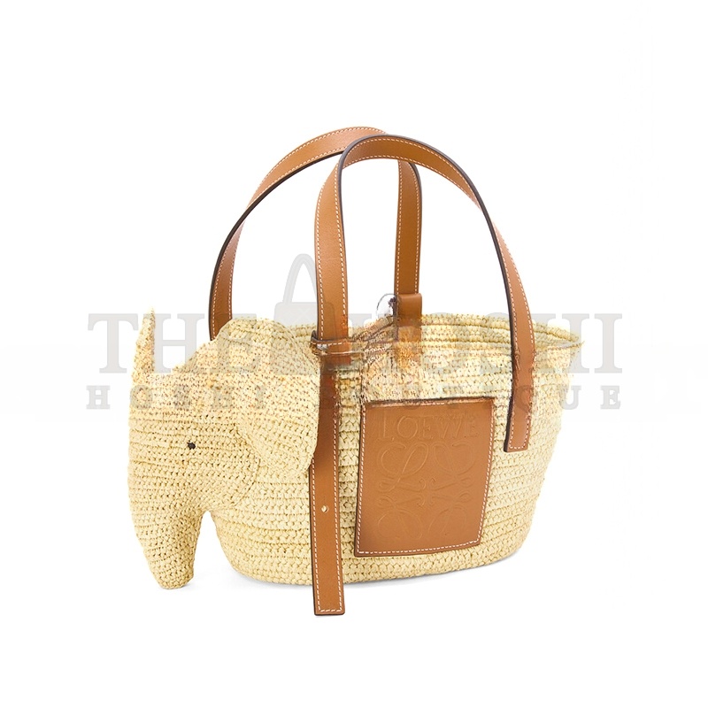 L0ew* SMALL ELEPHANT BASKET IN RAFFIA AND CALFSKIN A546T37X01 (35*17.5*17cm) Master Quality