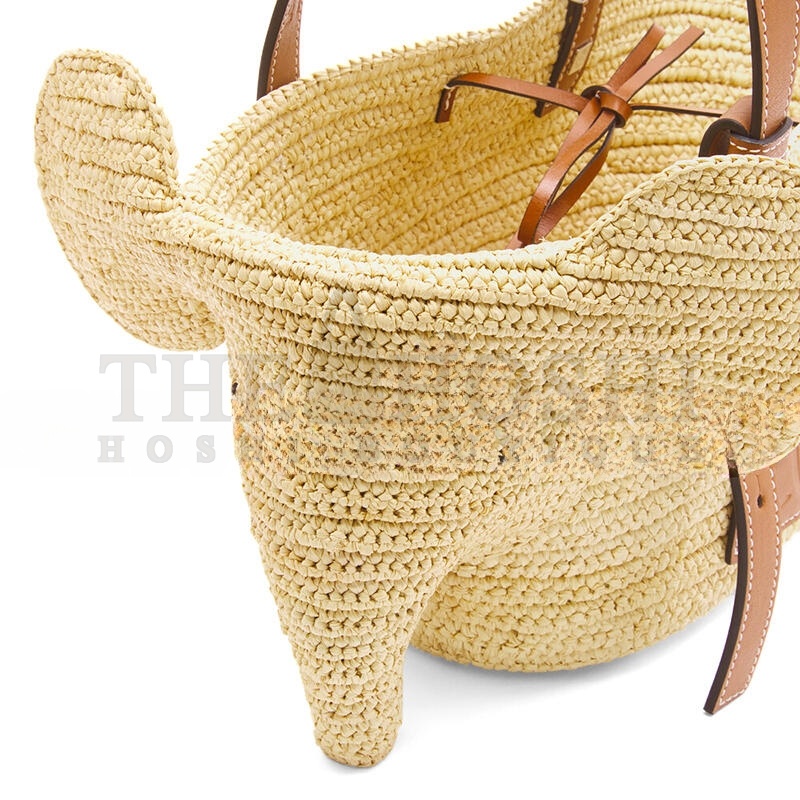 L0ew* SMALL ELEPHANT BASKET IN RAFFIA AND CALFSKIN A546T37X01 (35*17.5*17cm) Master Quality