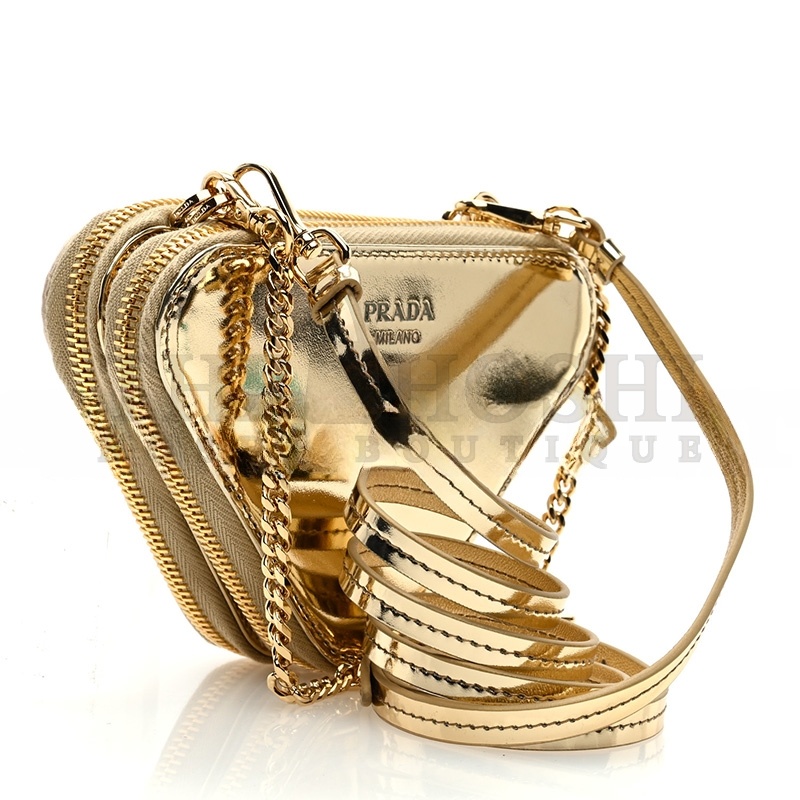 Pra*a SATIN CRYSTAL MINI TRIANGLE CROSSBODY POUCH PLATINO 1NR015 (15*10cm) Master Quality