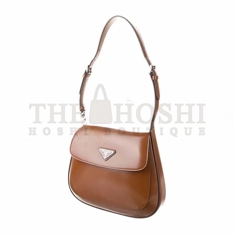 Pra*a CLEO BRUSHED LEATHER SHOULDER BAG WITH FLAP IN TOBACCO 1BD303 (24*19*6cm) Master Quality