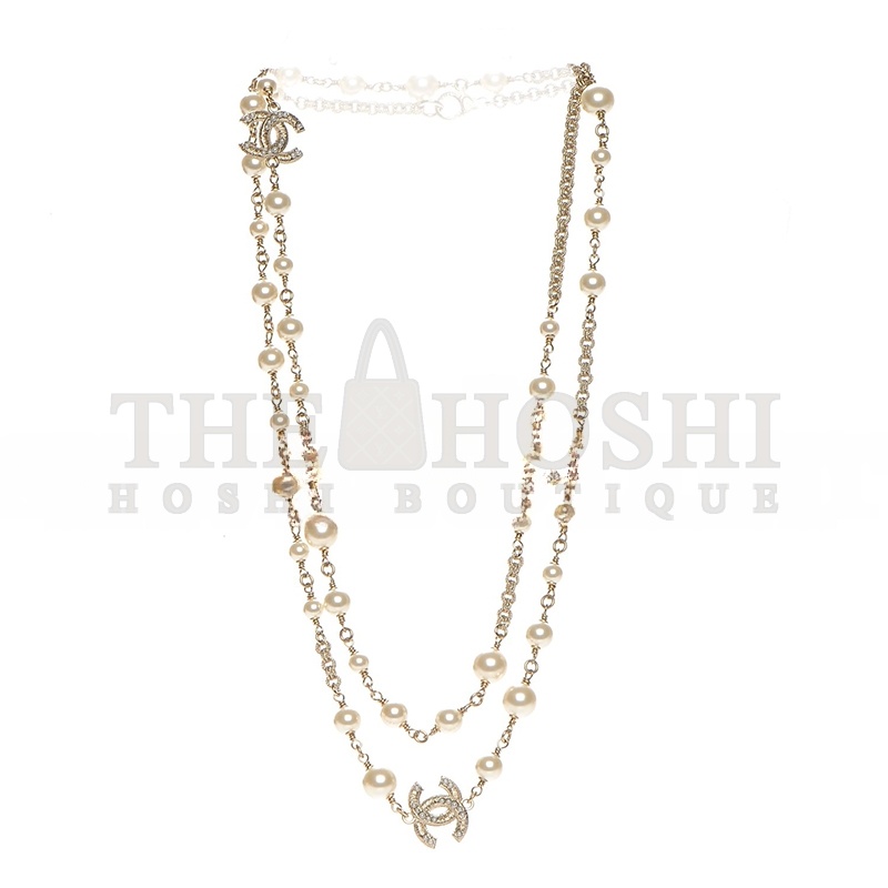 Ch**el PEARL CC LONG NECKLACE LIGHT GOLD 213657 Master Quality