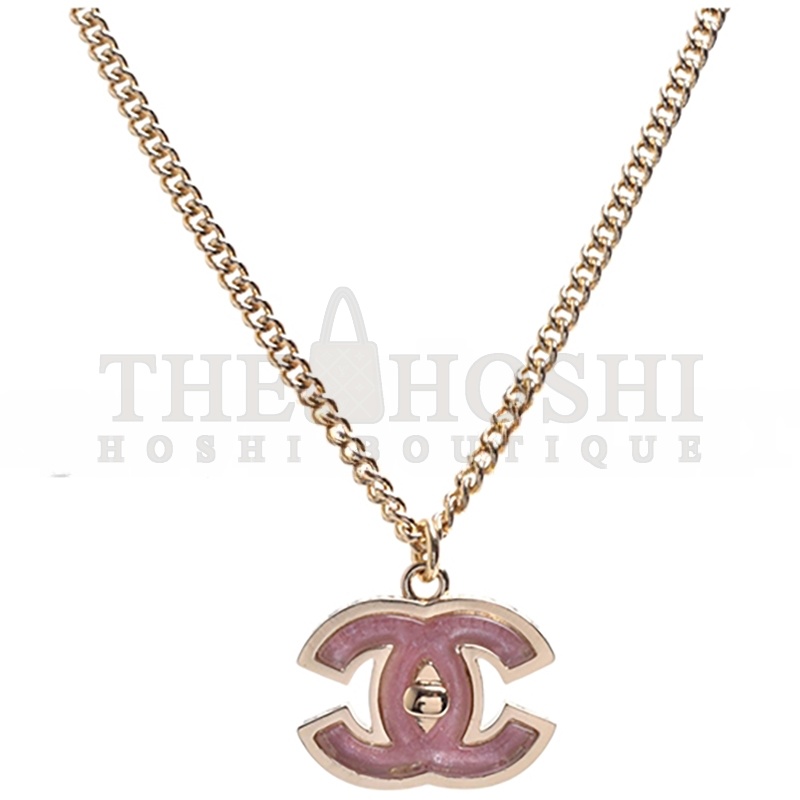 Ch**el CLASSIC PINK DOUBLE C LOGO METAL SPIRAL EMBOSSED NECKLACE Master Quality