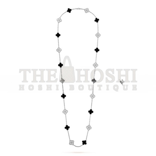 V*n Cl**f ARPELS VINTAGE ALHAMBRA LONG NECKLACE, 20 MOTIFS - WHITE GOLD, D1am0nd, ONYX VCARP2R800 Master Quality