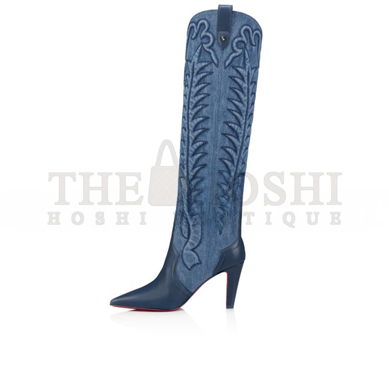 Chr1st1an LOUBOUTIN NAPPA LEATHER AND DENIM BOOTS Master Quality