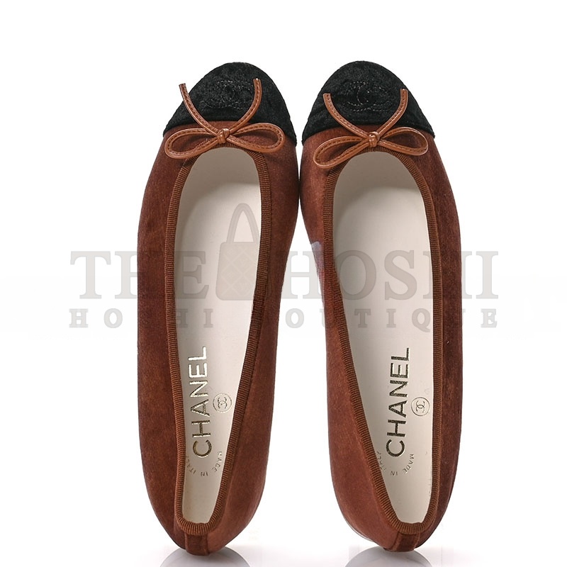Ch**el VELVET CAP TOE CC BALLERINA FLATS 38 BROWN BLACK 1672122 Master Quality