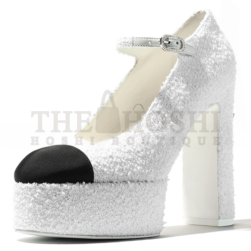 Ch**el MARY JANES COTTON TWEED & GROSGRAIN G46434 Master Quality