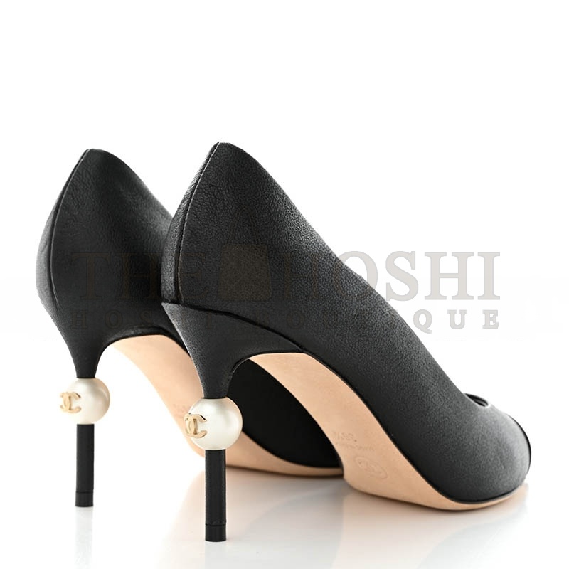 Ch**el GOATSKIN PATENT CALFSKIN CAP TOE CC PEARL PUMPS Master Quality
